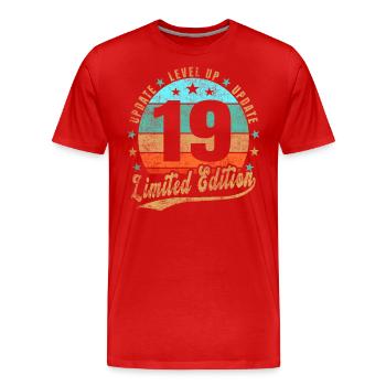 Mise à jour Level Up 19 Years Limited Edition Retro - T-shirt bio Premium Homme - rouge - Devant - Damien (186cm)