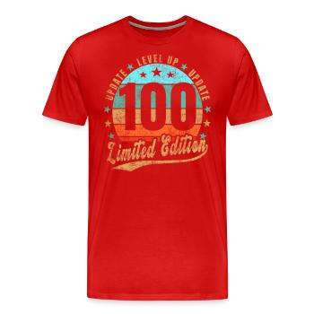 Mise à jour Level Up 100 Years Limited Edition Retro - T-shirt bio Premium Homme - rouge - Devant - Damien (186cm)