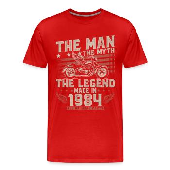 1984 Vintage Man Myth Legend Motorcycle - Men's Premium Organic T-Shirt - red - Front - Damien (186cm)