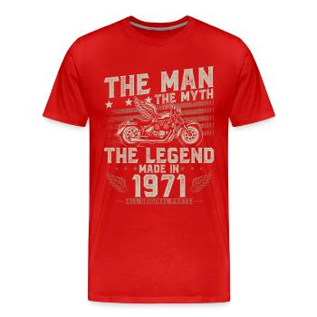 1971 Vintage homme mythe légende moto - T-shirt bio Premium Homme - rouge - Devant - Damien (186cm)