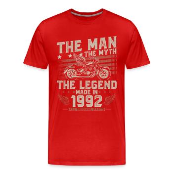 1992 Vintage Man Myth Legend Moto - T-shirt bio Premium Homme - rouge - Devant - Damien (186cm)