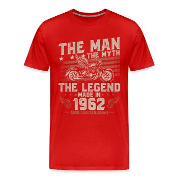 1962 Vintage homme mythe légende moto - T-shirt bio Premium Homme - rouge - Devant - Damien (186cm)