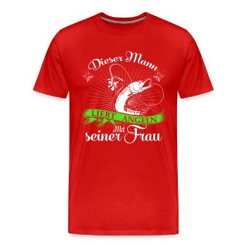 Angeln und Frau - Männer Premium Bio T-Shirt - Rot - Vorne - Damien (186cm)