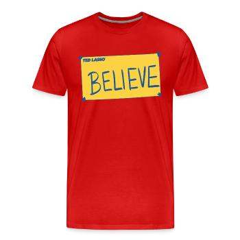 Ted Lasso Believe Gelb Blau - Männer Premium Bio T-Shirt - Rot - Vorne - Damien (186cm)