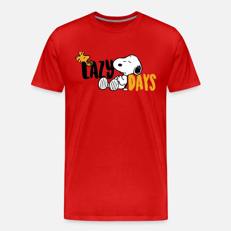 Peanuts Snoopy Lazy Days Chill - Maglietta ecologica premium da uomo - rosso