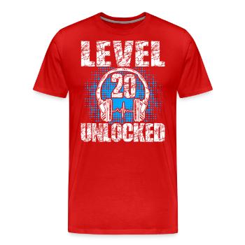 Level 20 Unlocked Birthday Gift 20 Years - Men's Premium Organic T-Shirt - red - Front - Damien (186cm)