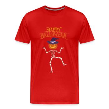 Gruseliges Halloween Skelett mit Kürbis - Männer Premium Bio T-Shirt - Rot - Vorne - Damien (186cm)