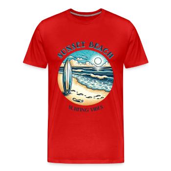 Ambiance de surf sur la plage au coucher du soleil - T-shirt bio Premium Homme - rouge - Devant - Damien (186cm)