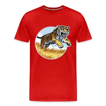 Tiger in the Leap - Men's Premium Organic T-Shirt - red - Front - Damien (186cm)