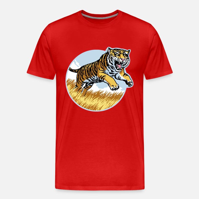 Tiger im Sprung - Männer Premium Bio T-Shirt - Rot