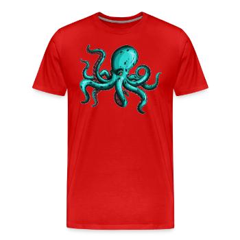 8 Armed Blue Octopus Squid Fan Lover - Men's Premium Organic T-Shirt - red - Front - Damien (186cm)