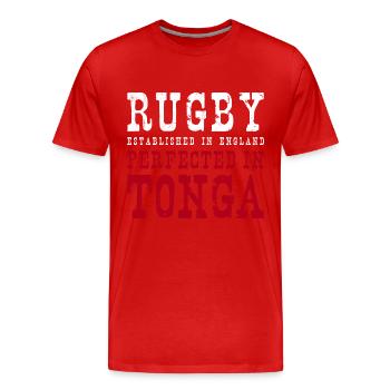 Rugby Perfected In Tonga Rugby - Men's Premium Organic T-Shirt - red - Front - Damien (186cm)