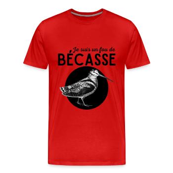 je suis un fou de bécasse cadeau chasseur humour - T-shirt bio Premium Homme - rouge - Devant - Damien (186cm)