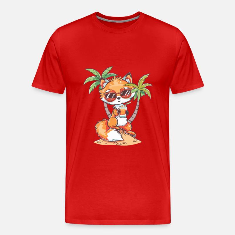 Fuchs Insel Sommer Palme - Männer Premium Bio T-Shirt - Rot