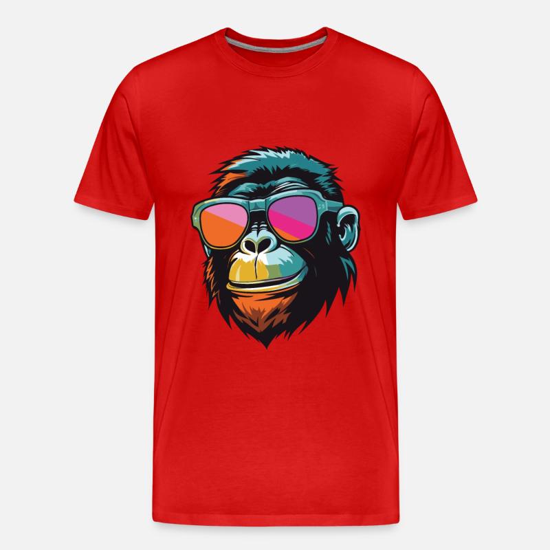 Affe Kopf Cool Monkey - Männer Premium Bio T-Shirt - Rot