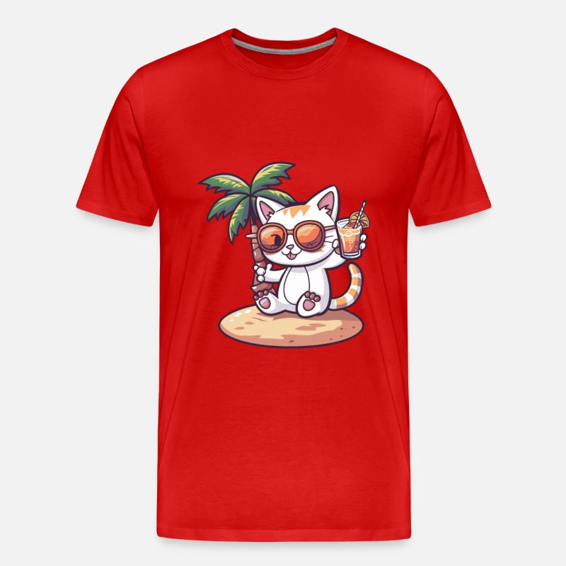 Katze Sommer Strand Comic - Männer Premium Bio T-Shirt - Rot