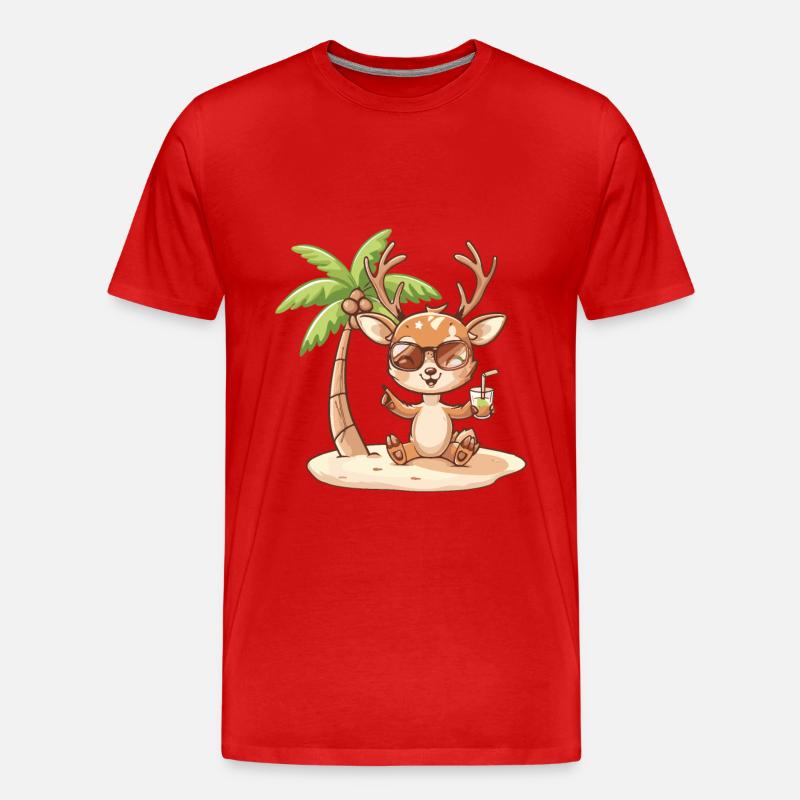 Hirsch Sommer Strand Comic - Männer Premium Bio T-Shirt - Rot
