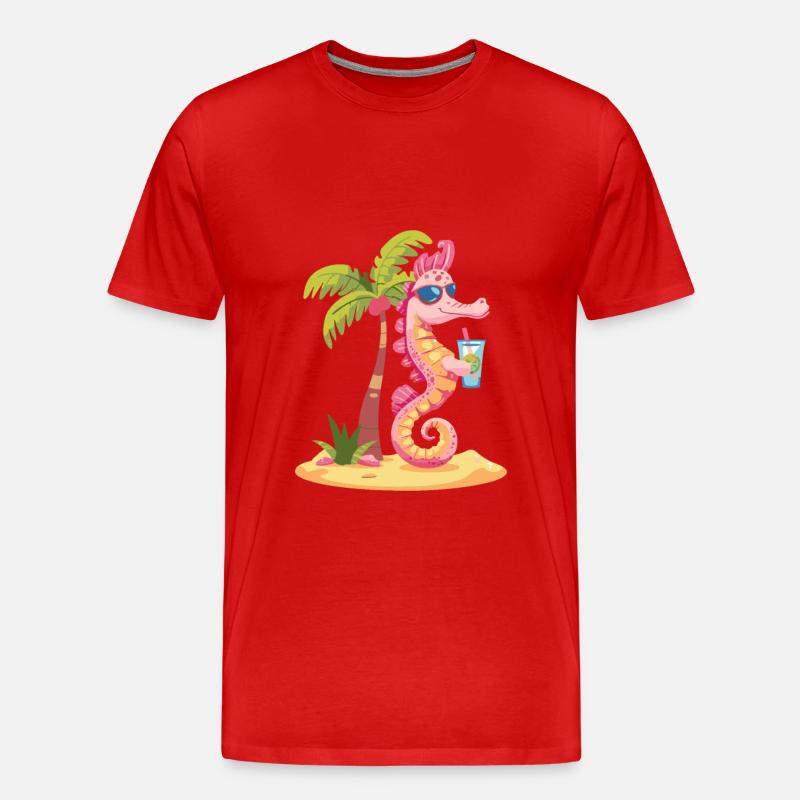 Seepferd Sommer Strand Comic - Männer Premium Bio T-Shirt - Rot