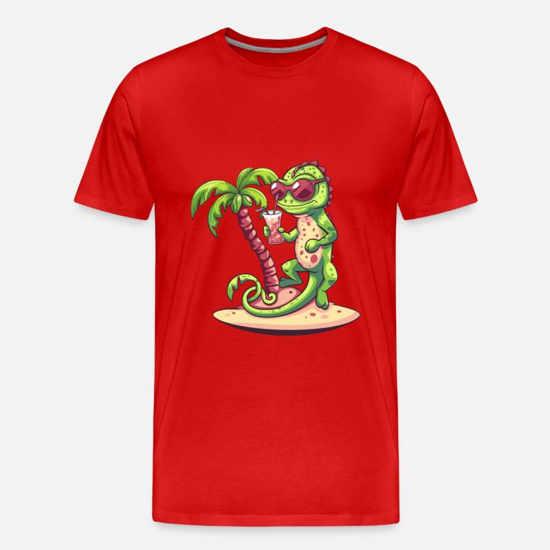 Chameleon Sommer Strand Comic - Männer Premium Bio T-Shirt - Rot