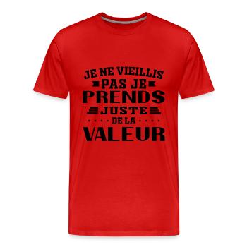 Ich werde nicht alt, ich steigere nur meinen Wert - Männer Premium Bio T-Shirt - Rot - Vorne - Damien (186cm)