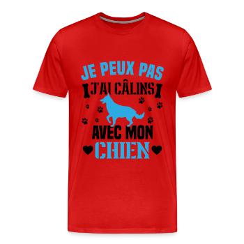 Ich kann nicht mit meinem Hund kuscheln - Männer Premium Bio T-Shirt - Rot - Vorne - Damien (186cm)