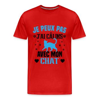 Ich kann nicht mit meinem Katzengeschenk kuscheln - Männer Premium Bio T-Shirt - Rot - Vorne - Damien (186cm)