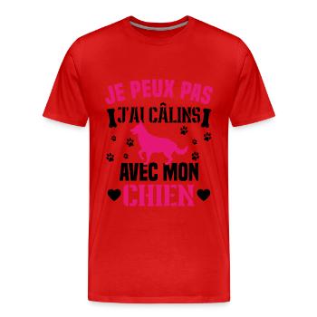 Ich kann nicht mit meinem Hundehumor kuscheln - Männer Premium Bio T-Shirt - Rot - Vorne - Damien (186cm)