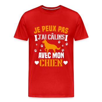 Ich kann nicht mit meinem Hund kuscheln - Männer Premium Bio T-Shirt - Rot - Vorne - Damien (186cm)
