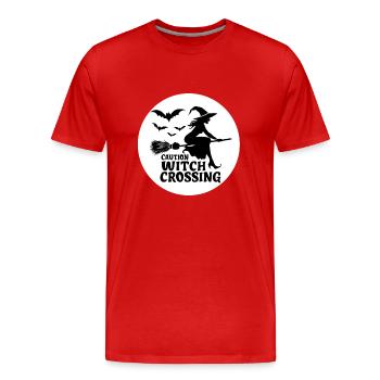 Hexe Hexenbesen Spruch Caution Witch Crossing - Männer Premium Bio T-Shirt - Rot - Vorne - Damien (186cm)