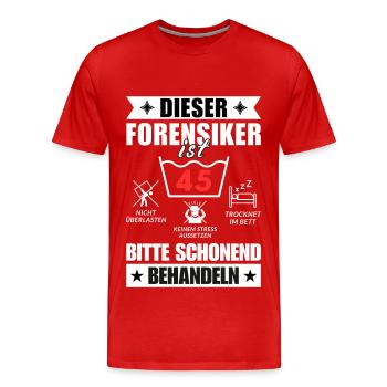 Dieser Forensiker ist 45. Schonend behandeln - Männer Premium Bio T-Shirt - Rot - Vorne - Damien (186cm)