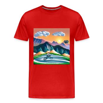 bicycle in sunny mountains - Men's Premium Organic T-Shirt - red - Front - Damien (186cm)