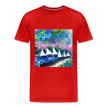 bicycle in spring mountains - Men's Premium Organic T-Shirt - red - Front - Damien (186cm)