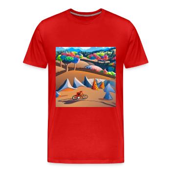 bike in sunny mountains - Men's Premium Organic T-Shirt - red - Front - Damien (186cm)
