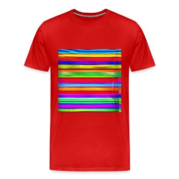 fines bandes horizontales de couleurs folles - T-shirt bio Premium Homme - rouge - Devant - Damien (186cm)