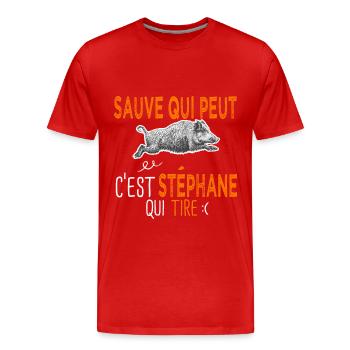 Stéphane c est stephane qui tire Humour Chasseur - T-shirt bio Premium Homme - rouge - Devant - Damien (186cm)