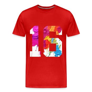 NUMÉRO COLORÉ 16 COLORÉ 16E ANNIVERSAIRE - T-shirt bio Premium Homme - rouge - Devant - Damien (186cm)