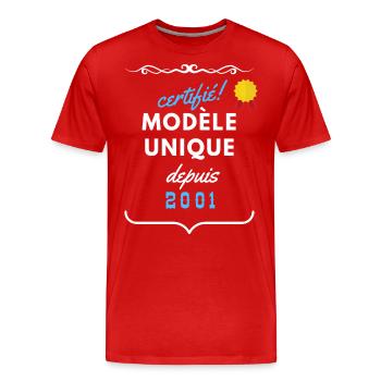 certifié modèle unique depuis 2001 - T-shirt bio Premium Homme - rouge - Devant - Damien (186cm)