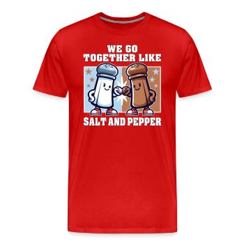 WIR PASSEN ZUSAMMEN WIE SALZ UND PFEFFER - Männer Premium Bio T-Shirt - Rot - Vorne - Damien (186cm)