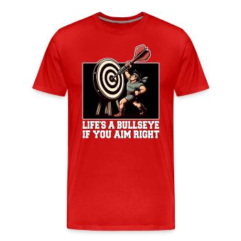 DAS LEBEN IST EIN VOLLTREFFER, WENN MAN RICHTIG ZIELT - Männer Premium Bio T-Shirt - Rot - Vorne - Damien (186cm)