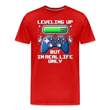LEVELING UP BUT IN REAL LIFE ONLY - Men's Premium Organic T-Shirt - red - Front - Damien (186cm)