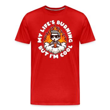 MA VIE BRÛLE MAIS JE SUIS COOL - T-shirt bio Premium Homme - rouge - Devant - Damien (186cm)