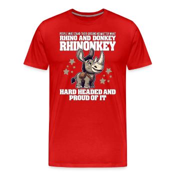 HARTKÖPFIG UND STOLZ DARAUF - NASHORN UND ESEL - Männer Premium Bio T-Shirt - Rot - Vorne - Damien (186cm)