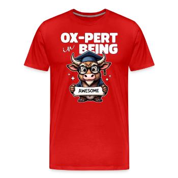 OX PERT DANS ÊTRE GÉNIAL - T-shirt bio Premium Homme - rouge - Devant - Damien (186cm)