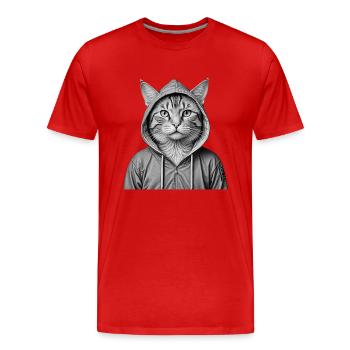 Chat cool portant un sweat à capuche - T-shirt bio Premium Homme - rouge - Devant - Damien (186cm)