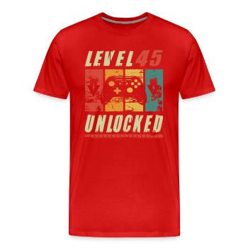 Niveau 45 Joueur débloqué faisant un cadeau de 45e anniversaire - T-shirt bio Premium Homme - rouge - Devant - Damien (186cm)
