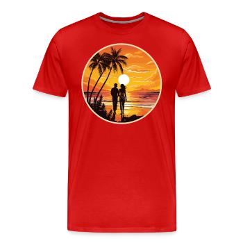 Sonnenuntergang Paar Strand - Männer Premium Bio T-Shirt - Rot - Vorne - Damien (186cm)