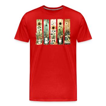 Vintage Gartenblumen Frau Pflanzgefäß - Männer Premium Bio T-Shirt - Rot - Vorne - Damien (186cm)
