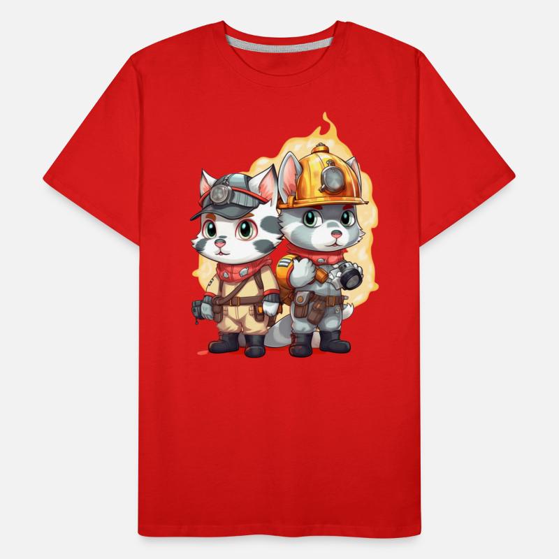 Pompier, chats mignons T-shirt bio Premium Homme