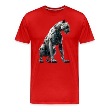 Cyber-Raubkatze - Männer Premium Bio T-Shirt - Rot - Vorne - Damien (186cm)
