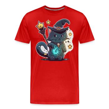 Katzen-Magier - Männer Premium Bio T-Shirt - Rot - Vorne - Damien (186cm)